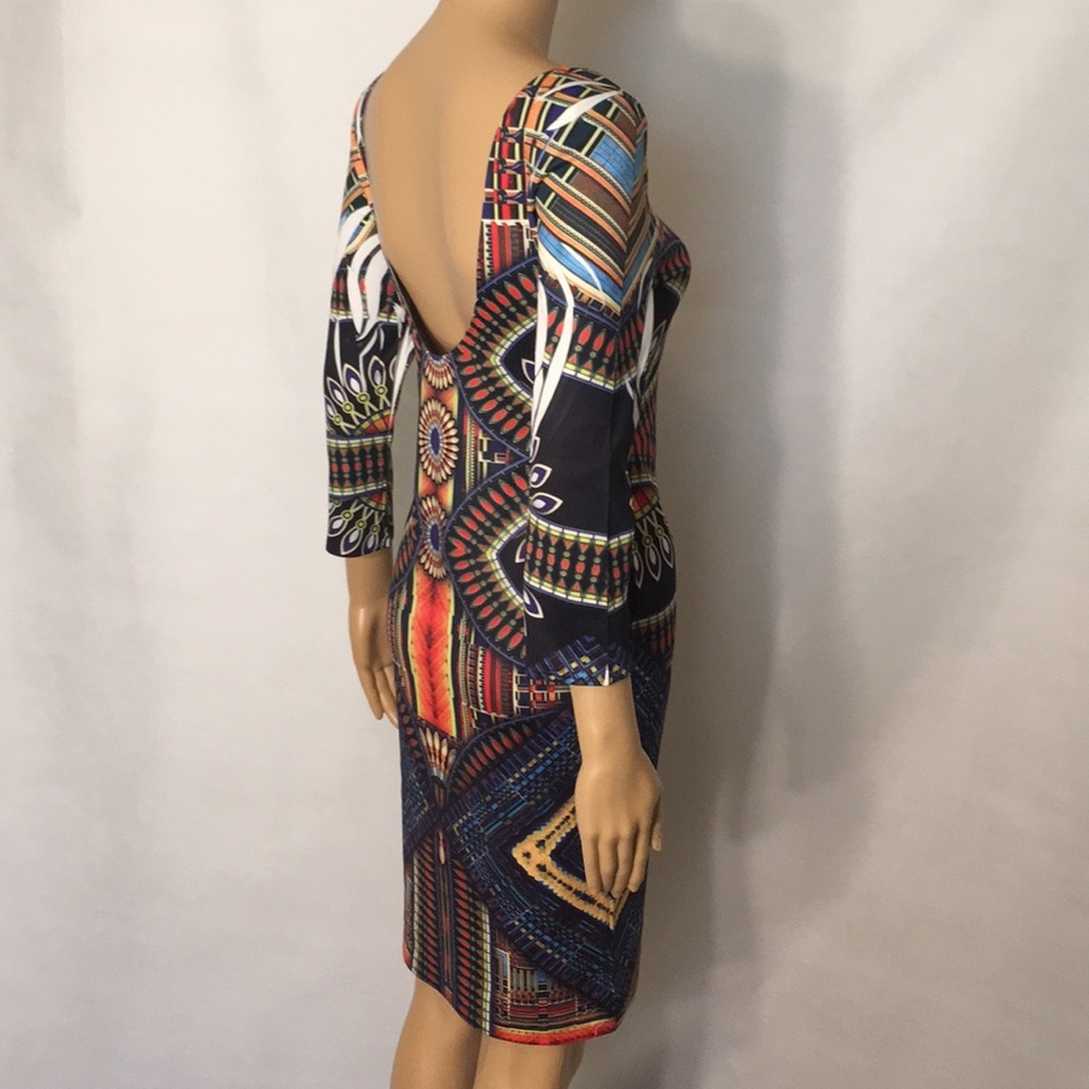 Colorful Tribal Print Bodycon Low-Back Dress - Picture 3 of 16
